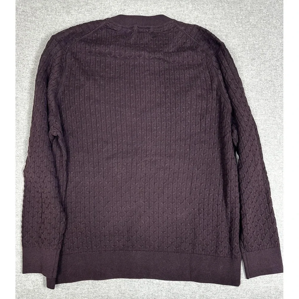 Karl Lagerfeld Paris Sweater Mens 2XL Wine‎ Burgundy Cable Knit Crewneck Ribbed